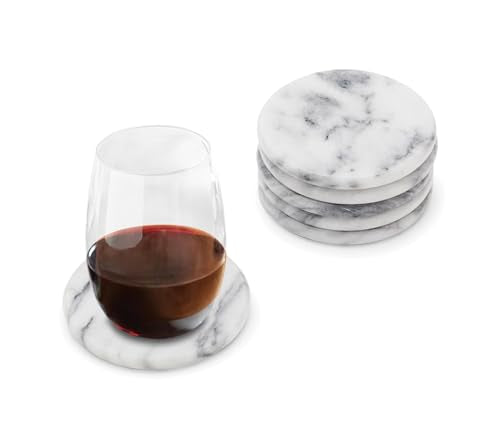 48749 Natural White Polished Marble Stone Coasters (6 Count)