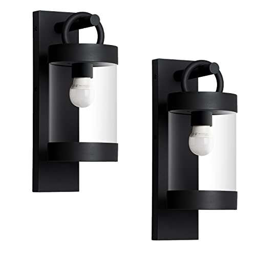 Dusk to Dawn Outdoor Wall Lighting 2 Pack Black Exterior Wall Lantern Sconce Fixture with E26 Base for Porch Patio Garage House (2 Count)