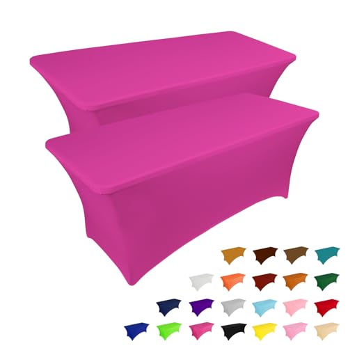 2 Pack 8FT Table Cloth for Rectangular Spandex Fuchsia Table Cover (2 Count)