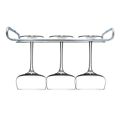 10 Inch Wine Glass Rack Under Cabinet Shelf Stemware Storage Hanging Hanger Organizer Glasses Holder with Drying Under Counter Metal for Kitchen and Bar Set of 2 Silver (2 Count)