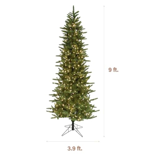 9 Ft. Carmel Pine Slim Artificial Christmas Tree with Warm White LED Lights and Stand