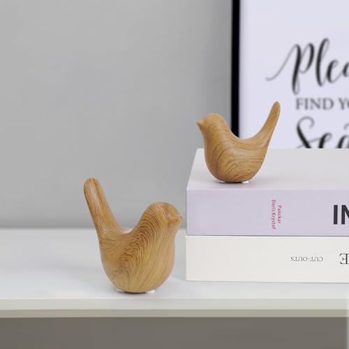 Wood Look Ceramic Birds Statues Home Decor Modern Style Decorative Ornaments for Living Room (2 Count)
