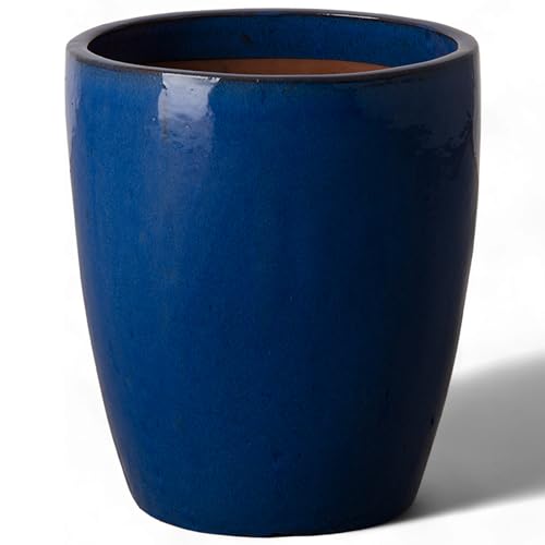 Bullet 14 in. Blue Ceramic Round Planter