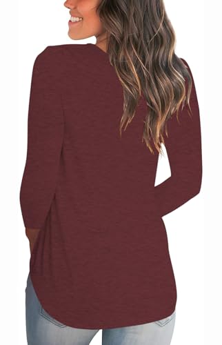 Thanksgiving Shirts for Women Long Sleeve Pumpkin T Shirt Funny Halloween Graphic Tee Fall Tops Wine Red S