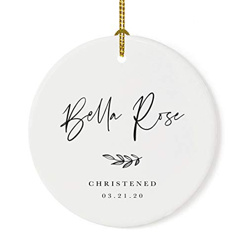 Personalized Round Ceramic Porcelain Christmas Tree Ornament Engagement Collectible Gift for Baby