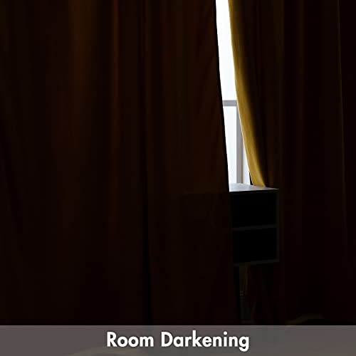 Mustard Yellow Blackout Velvet Curtains Drape 108 Inch Long 52"x108" (2 Count)