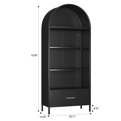 Metal Arched Bookcase with Drawer and 2 Adjustable Shelves