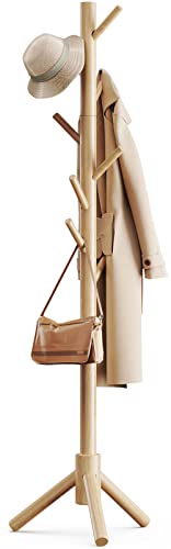 Solid Wooden Coat Rack Freestanding with 8 Hooks