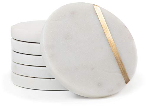 Marble Coasters with Gold Brass Inlay (6 Count)
