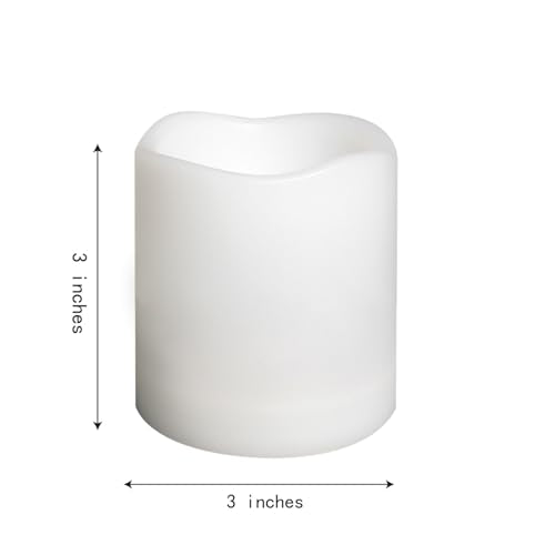 Waterproof Outdoor Battery Operated Flameless Candles with Auto Timer Flickering Plastic Resin Electric LED Pillar Lights for Lantern Patio Garden Wedding Party Decorations 3x3 Inches 6 Pack White (6 Count)
