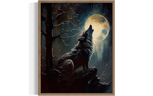 Wolf howling Wood Framed Poster Art Print