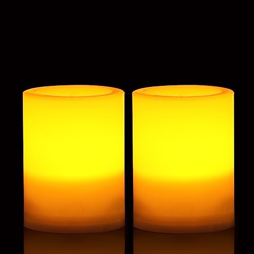 Outdoor Battery Operated Flameless Candles with Remote Timer D3”xH4” 2 PCS (2 Count)