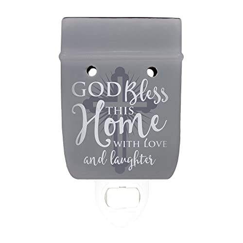 God Bless This Home with Love Grey Stoneware Electric Plug