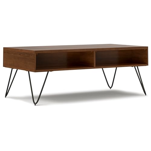 Hunter 48" Wide Walnut Veneer and Metal Coffee Table in Brown