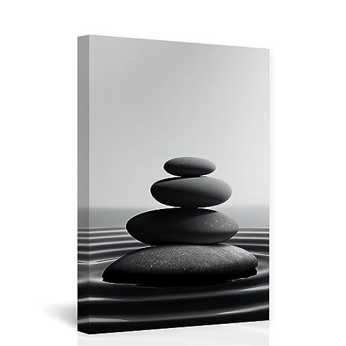 Zen Stone Canvas Wall Art Black and White Spa Stones Picture Print Modern Meditation Spirit Bathroom Decor Frame