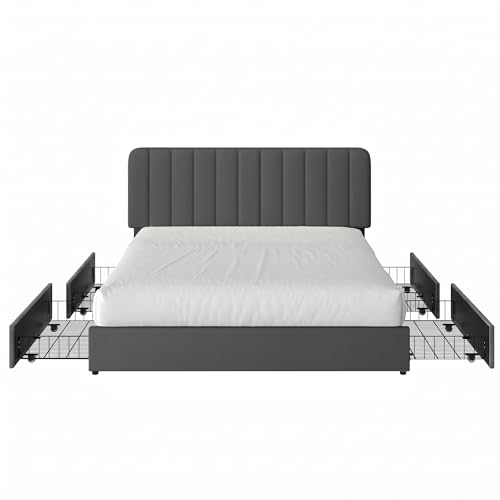 Full Size Upholstered Bed Frame with 4 Drawers and Headboard