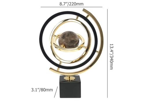 Modern Abstract Art Decoration Metal Globe Ornament Sculpture Decor with Rectangle Stand Black & Gold
