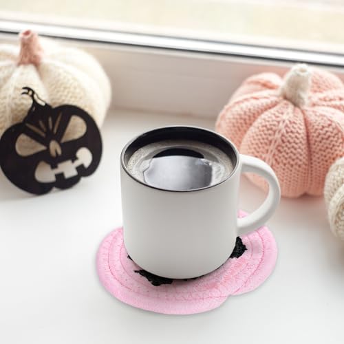 Halloween Pumpkin Cotton Coasters Colored Pumpkin Face Handmade Braided Drink Coasters Pink Purple Orange Absorbent Cup Mats for Trick or Treat Party Home Table Decor (4 Count)