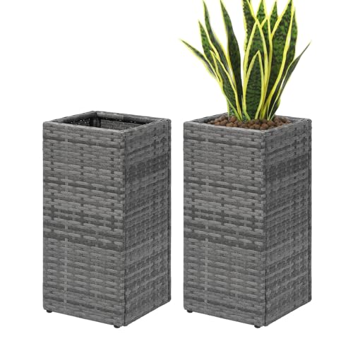 2 Pack Tall Planters for Outdoor Rattan Square Box 12x12x24inch (2 Count)