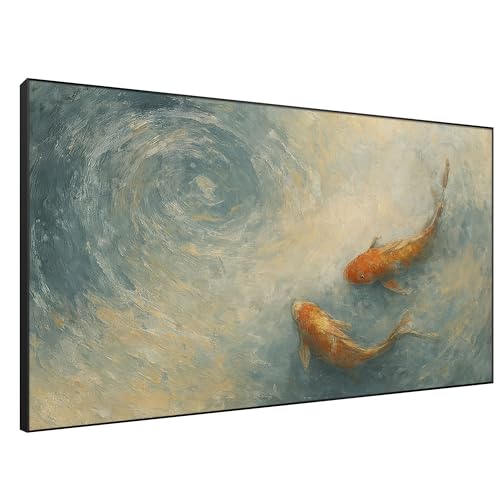46"x72" Extra Large Framed Wall Art Koi Fish Swirl Tranquil Water Illustration for Home Living Room Bedroom Decor