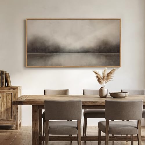 Large Framed Neutal Abstract Landscape Wall Art for Living Room