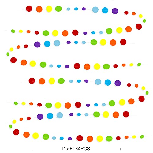 Rainbow Party Decorations Colorful Circle Dots Hanging Paper Garland Streamer Backdrop Multi Color Polka Dot Banner for Birthday Bachelorette Engagement Wedding Bridal Shower Pride Party Supplies
