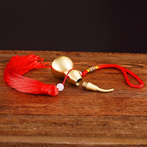 Feng Shui Brass Wu Lou Golden Gourd with Red Luck Strip Treasure Pendant for Bedroom