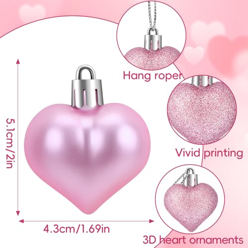 24 Pcs Valentine’s Day Heart Shaped Ornaments for Tree Decorations (24 Count)