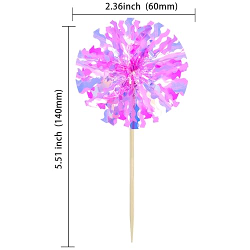 30Pcs Foil Firework Cupcake Toppers Happy Birthday Cake Toppers Tinsel Flower Drink Stirrers Cocktail Food Fruit Toothpicks for Valentine's Day Party Decorations Rose Red (30 Count)