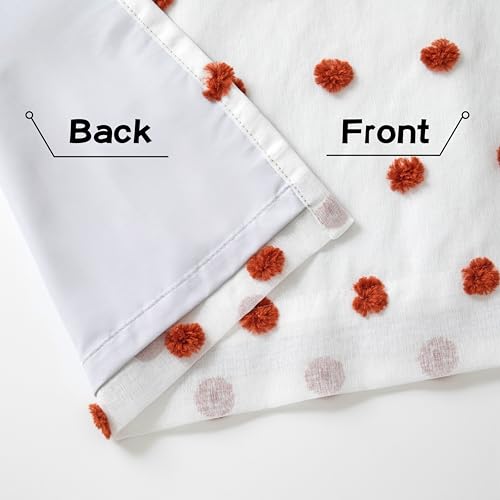 Boho Blackout Curtains for Bedroom with Brick Red Pom Pom Sheer 90 Inch Long 100% Room Darkening Thermal Insulated Curtain for Kids Nursery Living Room Grommet 50" x 90"
