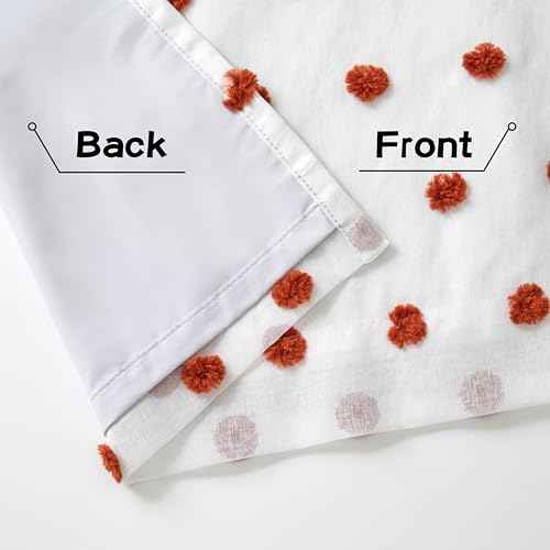 Blackout Bohemian Curtains for Bedroom Thermal Insulated Brick Red Pom Pom Curtain 72 Inch Long for Girls Room White Sheer Drapes for Dining Room Door Grommet
