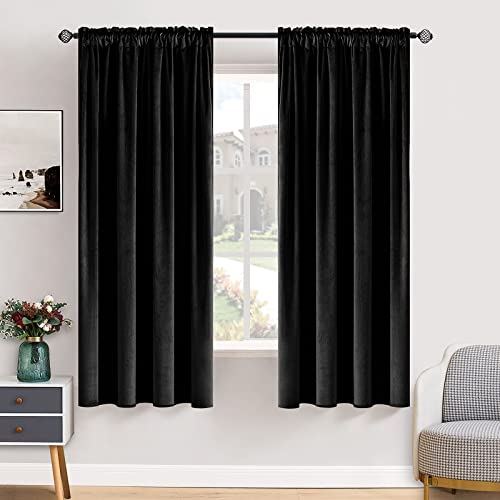 Black Blackout Velvet Curtains Drapes 63 Inch Long 52"x63" Bedroom (2 Count)