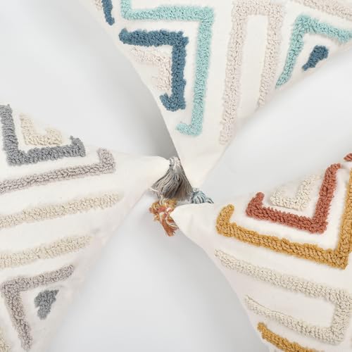Boho Pillow Covers 20X20 Inch Boho Tufted Throw Pillow Covers Decorative Tassels Cushion Cover Farmhouse Pillow Case for Couch Sofa Bed Living Room Bedroom