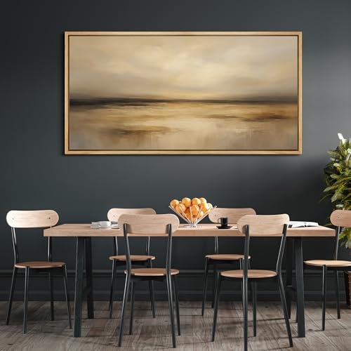 Extra Larg Framed Canvas Print Wall Art Golden Sunset Horizon Abstract Modern Neutral Illustrations Decorative Colorful for Bedroom