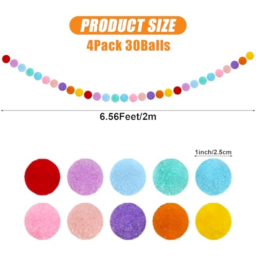 4 Pack 26.3 Feet Colorful Pom Pom Garland Decorations (26.5 Foot)