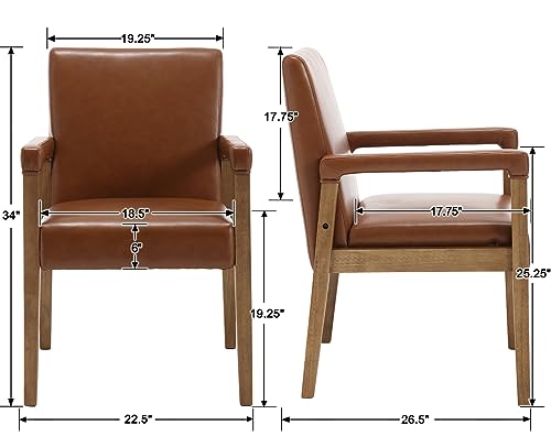 Modern Dining Chairs Set of 4 Faux Leather Kitchen Arm Chairs Upholstered Accent Chairs with Wooden Legs for Dining Room