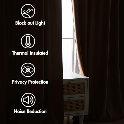Blush Beige Velvet Pinch Pleat Blackout Curtains W52 X L90 Inches (2 Count)