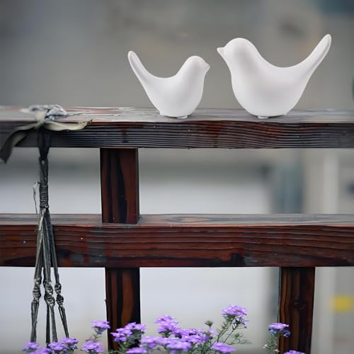 Small White Birds Statues Home Decor Modern Style Decorative Ornaments for Living Room Decor (2 Count)
