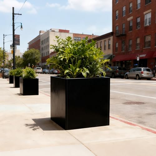Galvanized Steel Planter Box Black Metal Planter Large Square 32Inch Indoor Outdoor Planters Cube Steel Heavy Duty Flower Pot Powder Coating Modern Commercial Residential for Patio