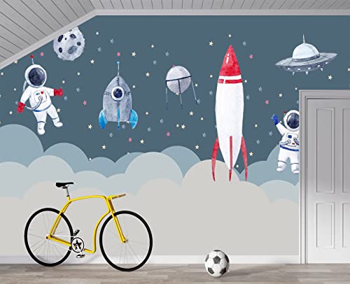 Children's Astronaut Rocket Moon Nursery wall Mural Wallpaper 137" x 100" (95.12 Sq Ft)