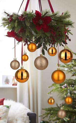 50pcs Copper Orange Christmas Ball Ornaments Small Shatterproof Christmas Tree Decorations Orange Ornaments Balls with Hanging Loop for Fall Halloween Xmas Wedding Holiday Party Wreath Home Decor