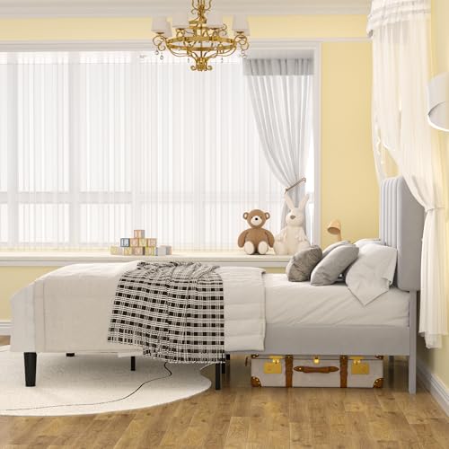 Twin Size Bed Frame with Upholstered Headboard