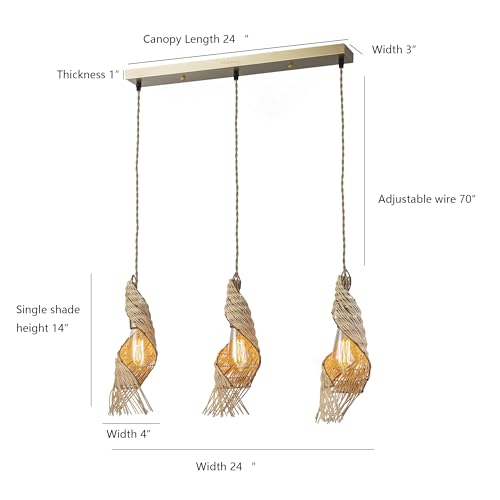 3 Light Modern Rattan Kitchen Island Pendant