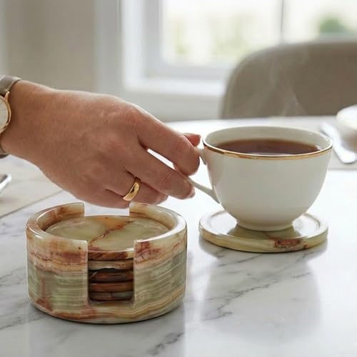 Round Marble Coasters Set of 6 with Holder
