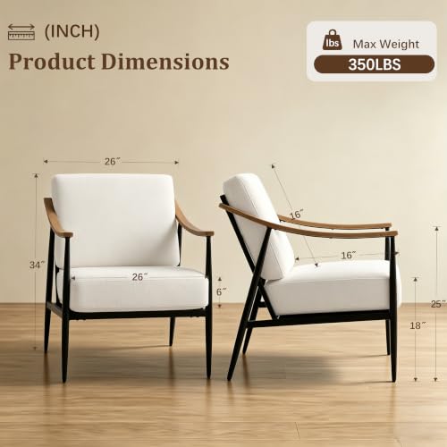 Modern Accent Chairs Set of 2 for Living Room Bedroom Mid Century Arm Chairs Upholstered Office Accent Chairs Comfy Waiting Room Chairs with Metal Frame (2 Count)
