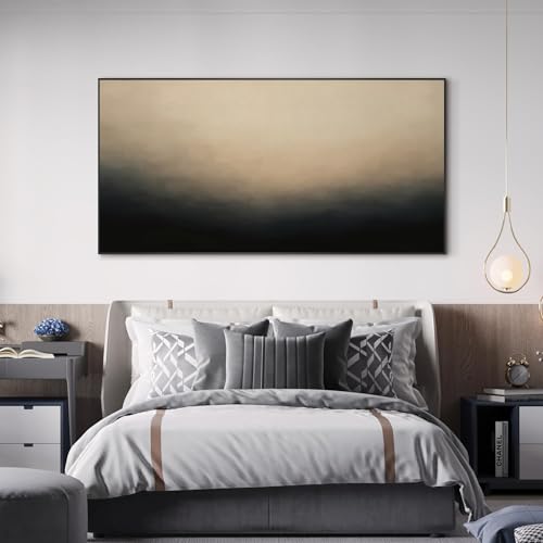 36"x72" Extra Large Framed Wall Art Soft Cream and Dark Abstract Landscape Illustration for Home Living Room Bedroom Frame Assembly Required