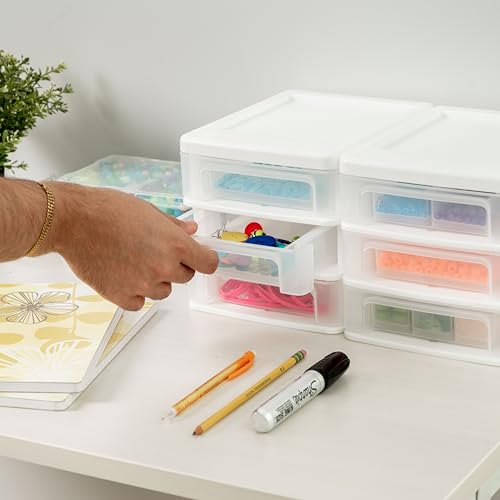 2-Pack, 3-Drawer Small Plastic Stacking Desktop Organizer, White (2 Count)
