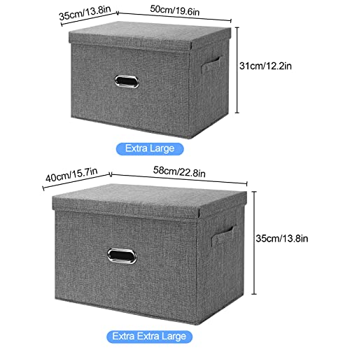 Large Linen Fabric Foldable Storage Bins with Removable Lid and Handles