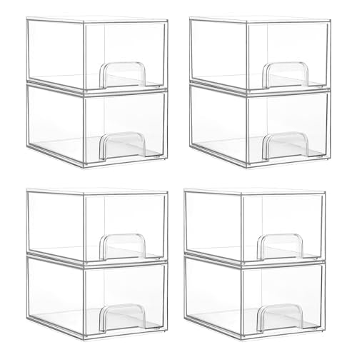 8 Pack Small Clear Stackable Storage Drawers for Desk (8 Count)