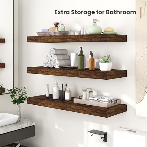 36 x 12 Deep Floating Shelves Wall Mounted Set of 2 Rustic Brown (2 Count)